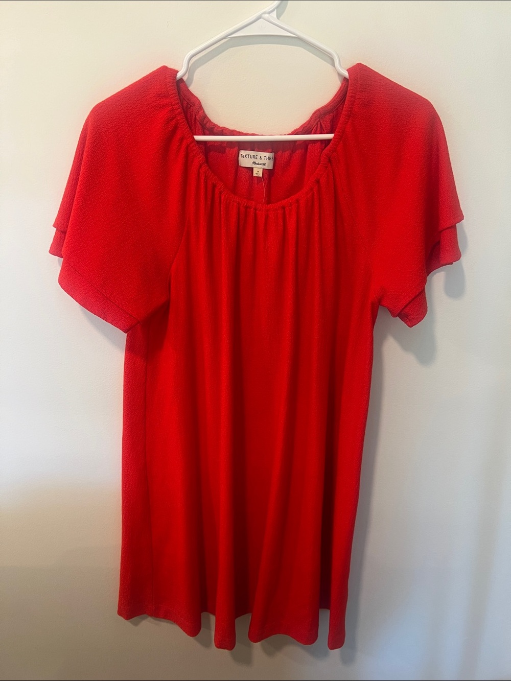 Madewell Vibrant Red Short-Sleeve Peasant Dress